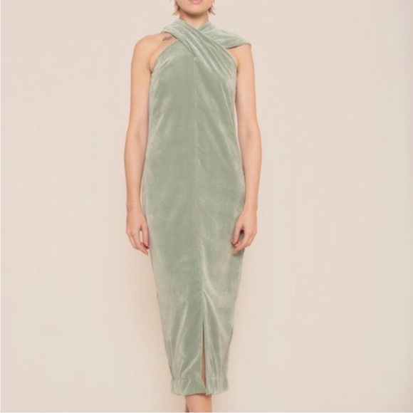 NOMIA Velvet Asymmetric Halter Crossover Midi Maxi Dress 6 - Picture 2 of 14